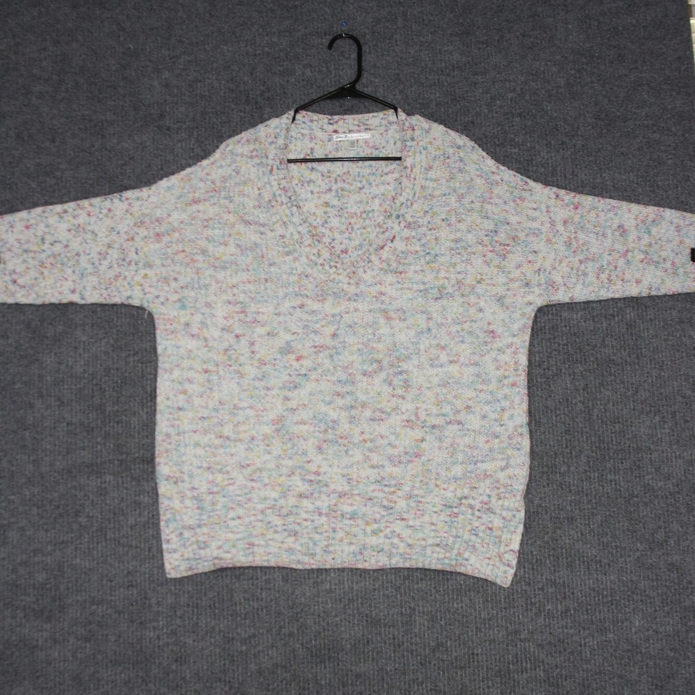 Seven7 Sweater Womens L White Colorful Speckled V Neck Dolman Long Sleeve